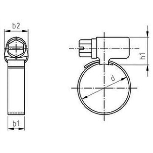 Jubilee Gewinde Schlauchschelle W4 aus Edelstahl V4A (AISI 316) mit einem  Spannbereich von 120 - 150 mm und einer Bandbreite bis 13 mm.