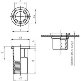 250 Stück Blindnietmuttern A2 Flachkopf 6-Kant M 10 x 22