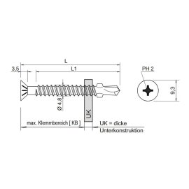 Bohrschrauben E-X BOHR 3 FLT 4,8mm