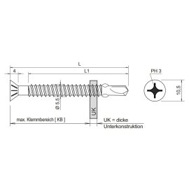 Bohrschrauben E-X BOHR 3 FLT 5,5mm