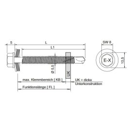 Bohrschrauben E-X BOHR 3 Dichtscheibe Ø 16mm