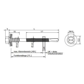 Sandwich-Schrauben Metall E-X BOHR 5 HT 16